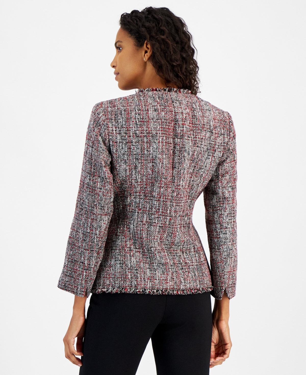 Kasper Women's One-Button Fringe Tweed Blazer, Regular & Petite Sizes