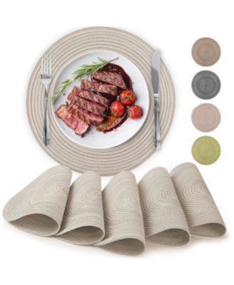 Braided Round Place Mats & Anti-Skid Placemat for Dining - Set of 6