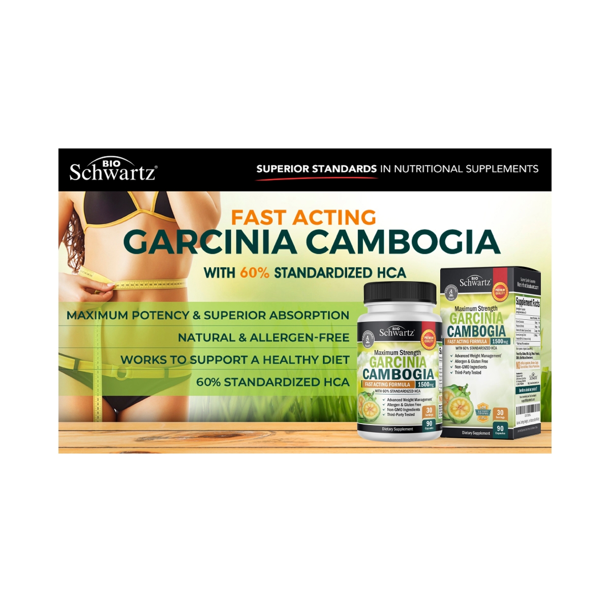 BioSchwartz Garcinia Cambogia Weight Loss Pills - 1500mg Hca Pure Extract - Fast Acting Appetite Suppressant - Fat Burner for Women and Men to Help Lo