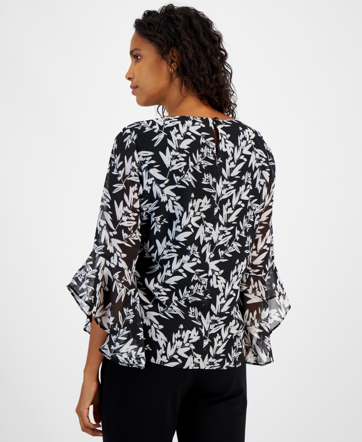 Kasper Women's Printed Crewneck Bell-Sleeve Blouse, Regular & Petite Sizes -Vanilla Ice