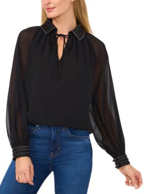 CeCe - Women's Embellished Tie-Neck Blouse