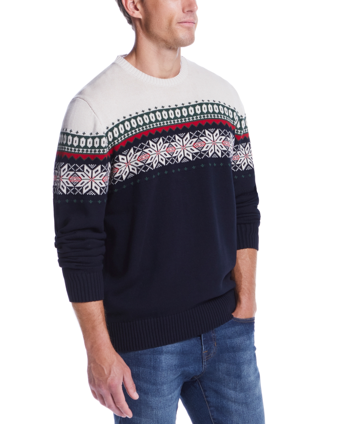 Weatherproof Vintage Men's Crewneck Snowflake-Pattern Long Sleeve Sweater