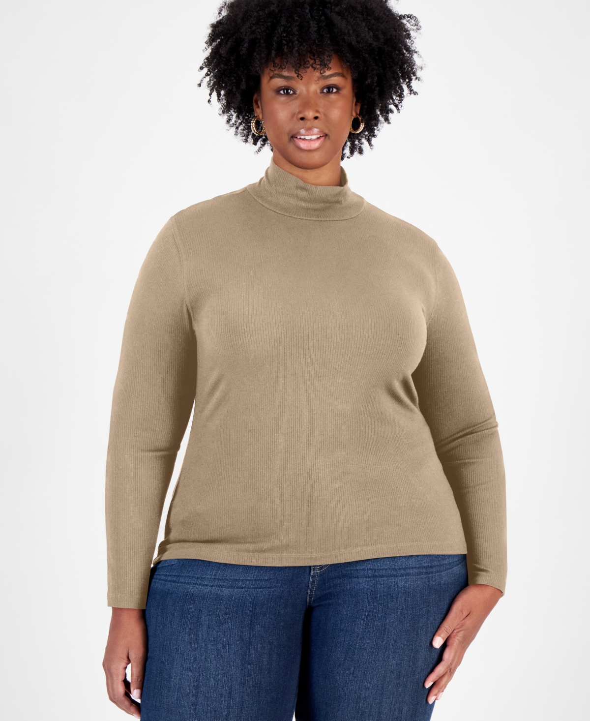 Trendy Plus Size Mock-Neck Ribbed-Knit Top, Created for Macy's - Cinnamon Burlee
