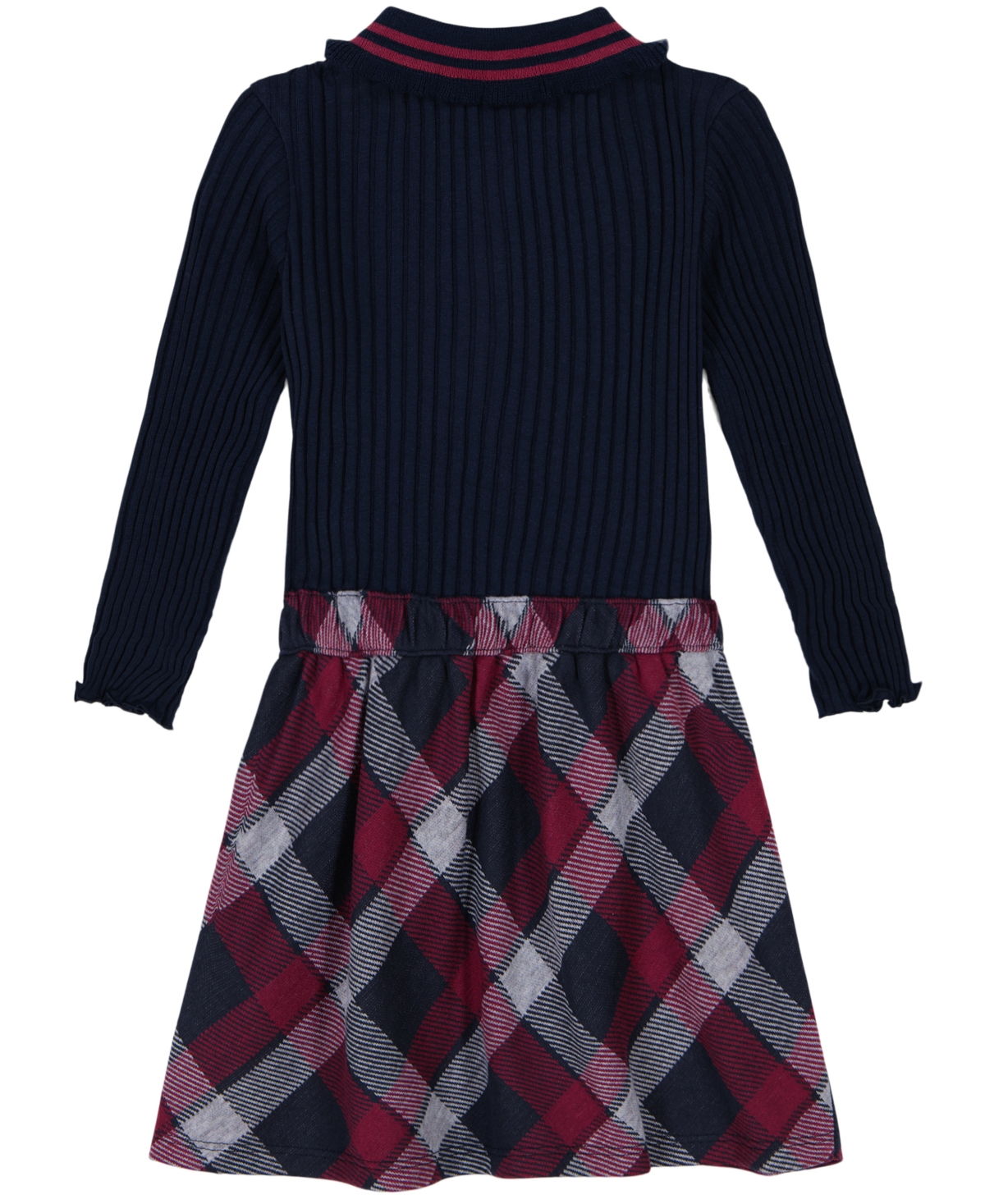 Tommy Hilfiger Toddler and Little Girls Ribbed Plaid Long Sleeve Polo Dress -Rhododendron
