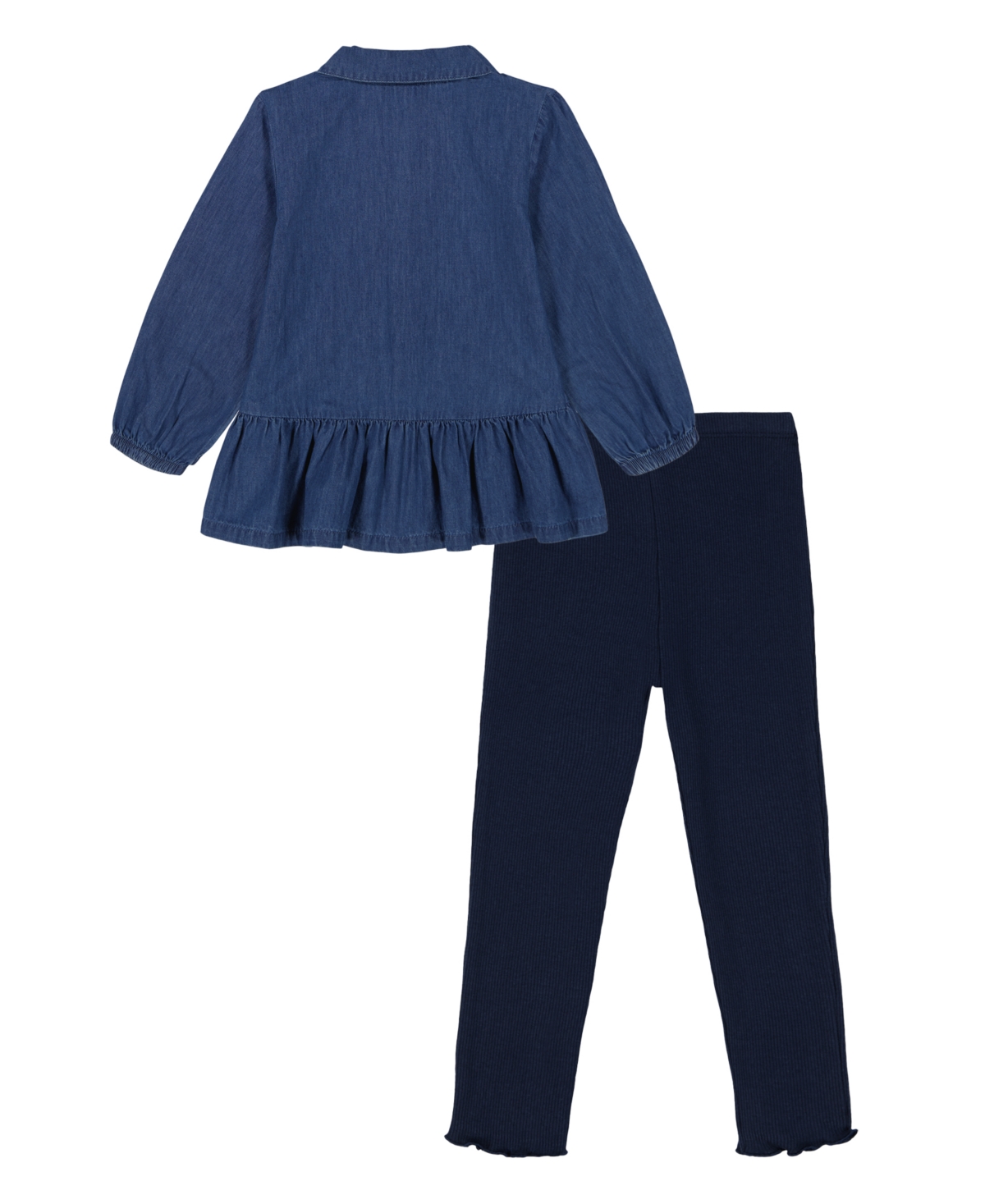 Tommy Hilfiger Toddler and Little Girls Ruffle Hem Long Sleeve Denim Tunic and Ribbed Leggings, 2-Piece Set -Navy Blazer