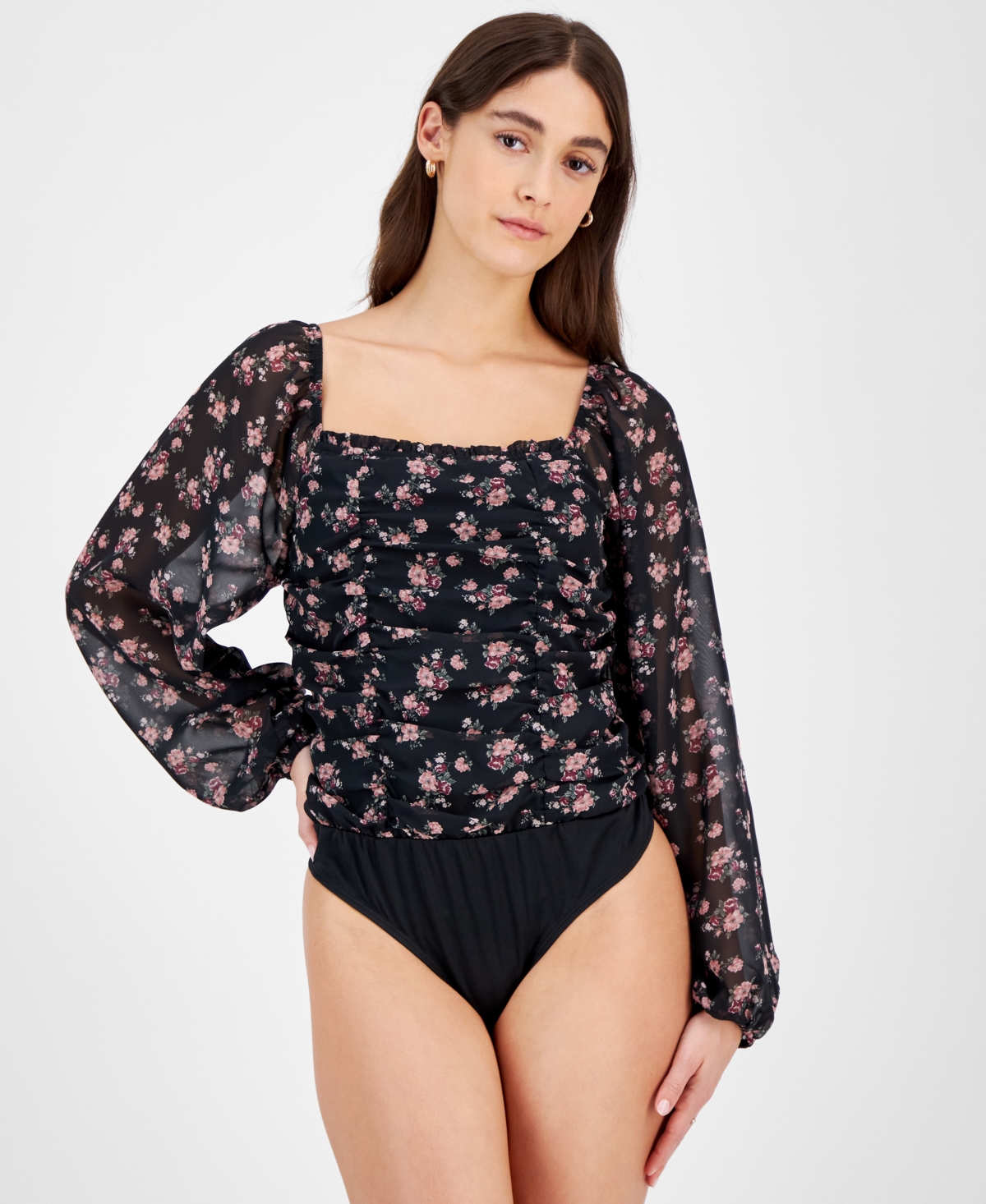 Celebrity Pink Juniors' Ruched Long-Sleeve Bodysuit