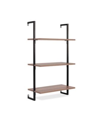 Madera  Industrial 3-Shelf Wood Wall-Mounted Open Ladder Bookcase, Metal Frame