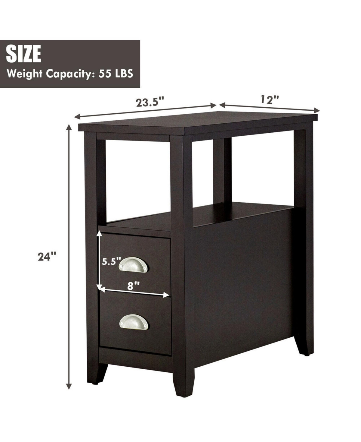 Gymax Set of 2 End Bedside Table Rectangular Nightstand W/ 2 Drawers & Shelf Espresso