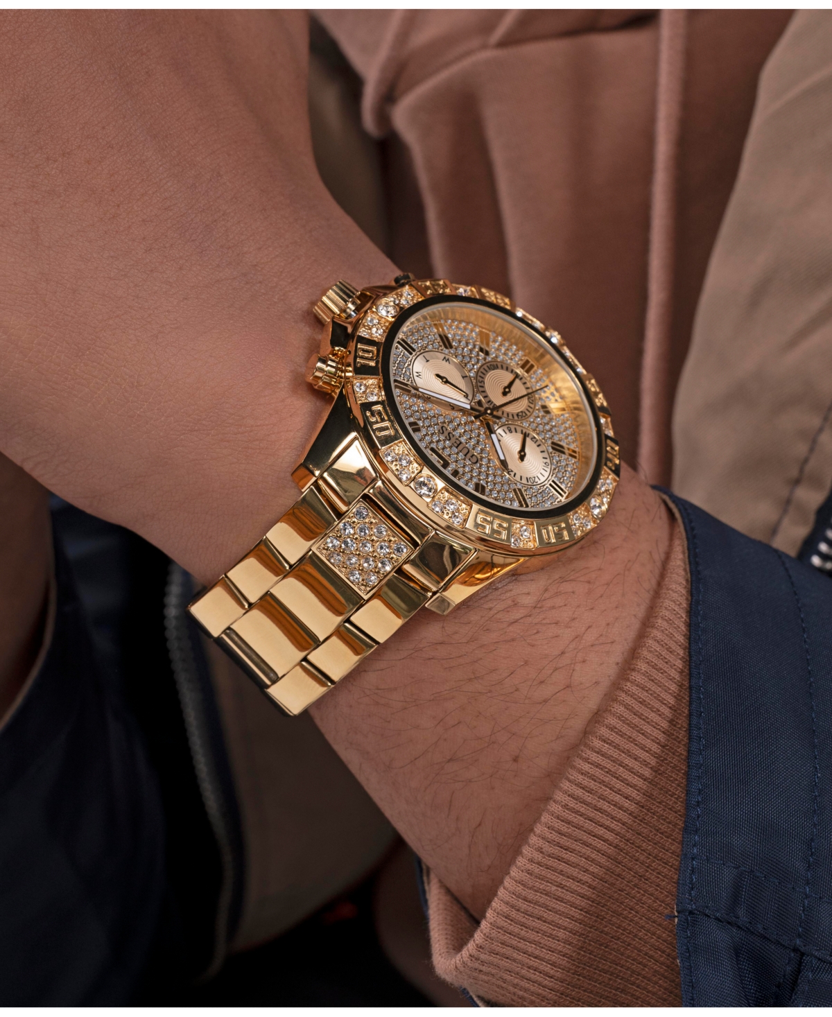 Guess Men's Multi- Function Gold Tone Stainless Steel Watch 48mm