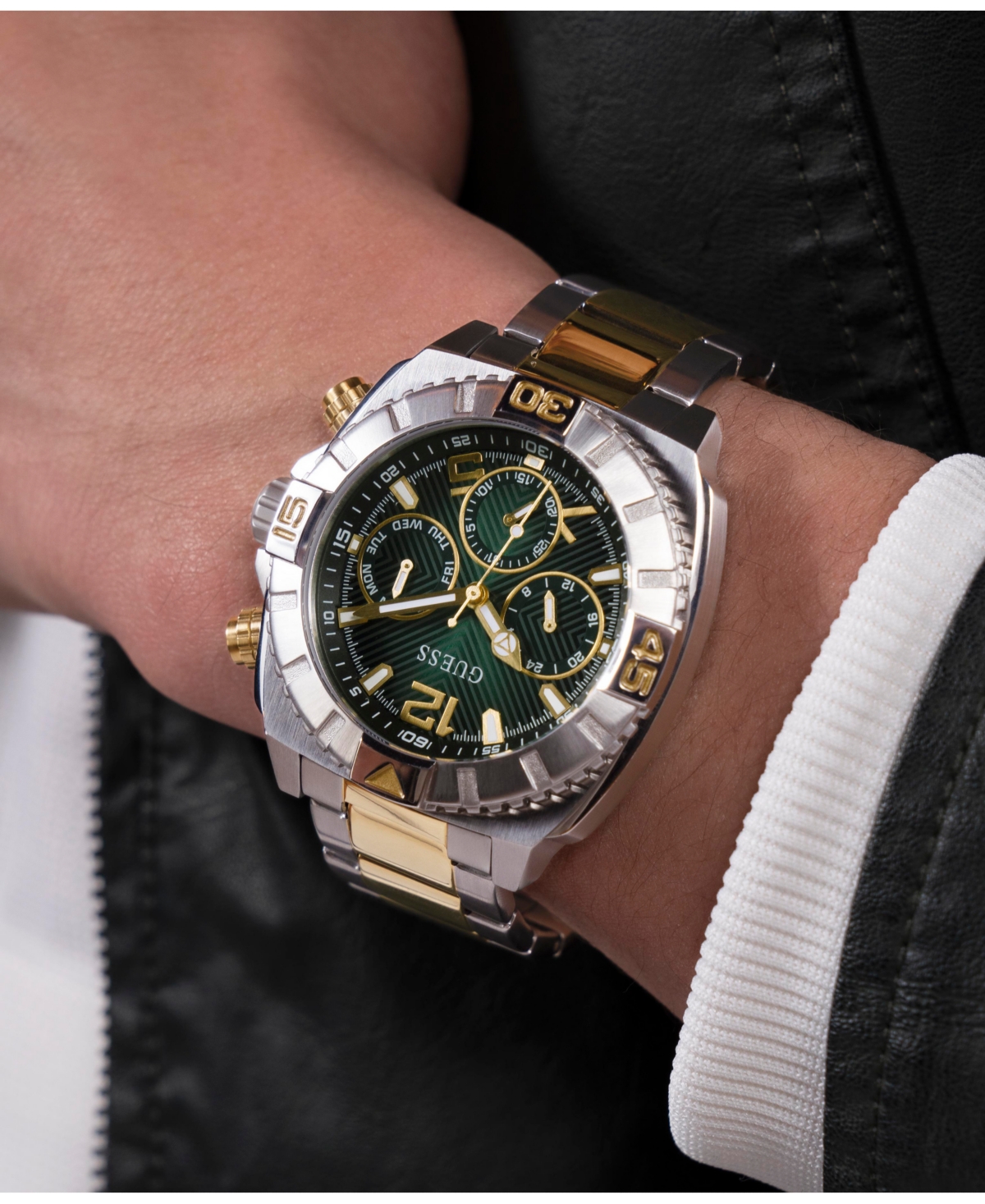 Guess Men's Multi-function Two-tone Stainless-steel Watch 44mm In Two Tone