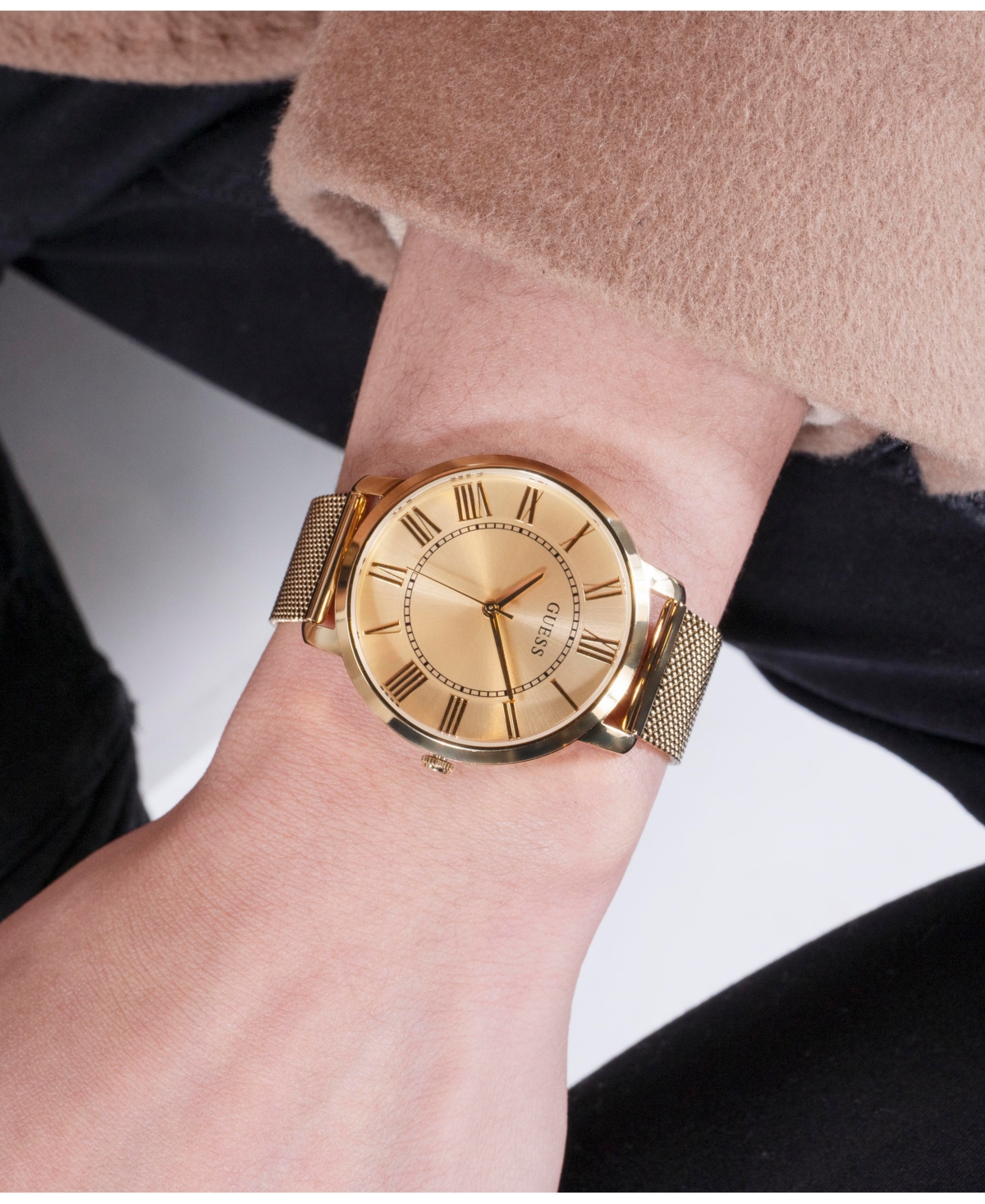 Guess Men's Analog Gold Tone Mesh Watch 40mm In Gold Tone