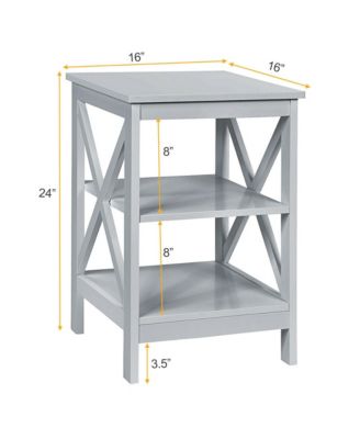 3-Tier Nightstand End Table X Design Storage Display Shelf Living Room