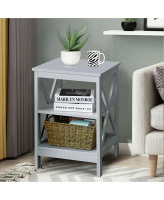 3-Tier Nightstand End Table X Design Storage Display Shelf Living Room