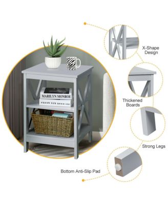 3-Tier Nightstand End Table X Design Storage Display Shelf Living Room