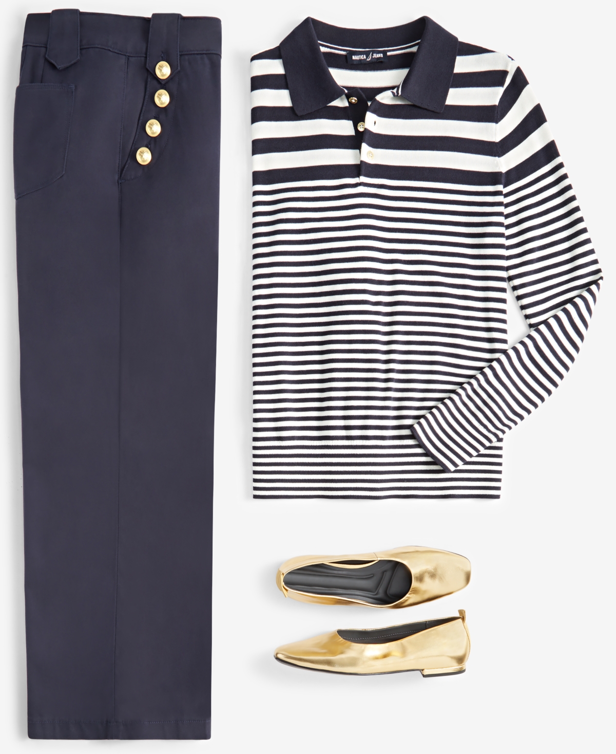 Nautica Jeans Women's Striped Long-Sleeve Polo Sweater -Ivory