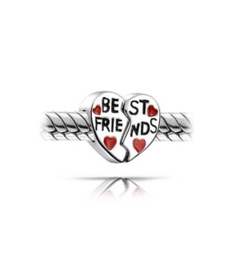 Best Friends BFF Split Red Heart Two Piece Charm Bead Sterling Silver