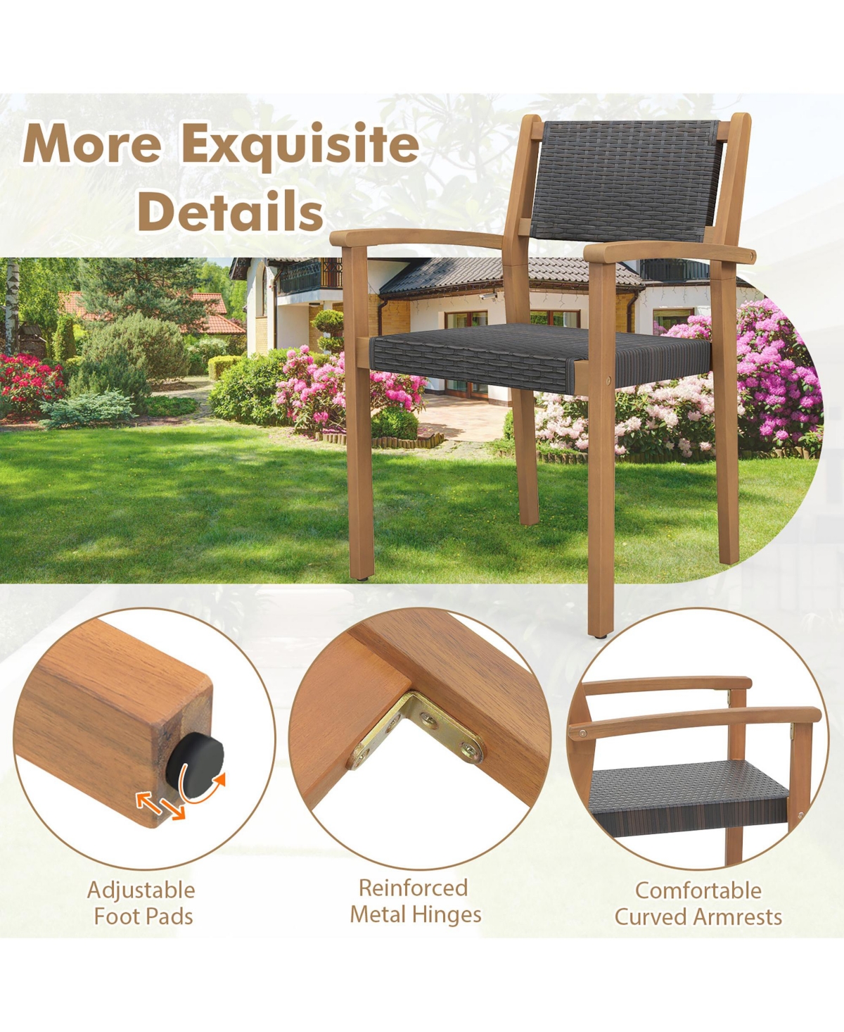 Gymax Stackable Dining Chair Set of 2 w/ Breathable Backrest Adjustable Foot Pads - Mixed brown + natural
