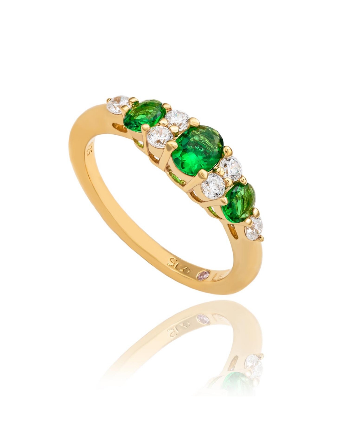 Suzy Levian Yellow Sterling Silver Green White Cubic Zirconia Graduating Ring - Green
