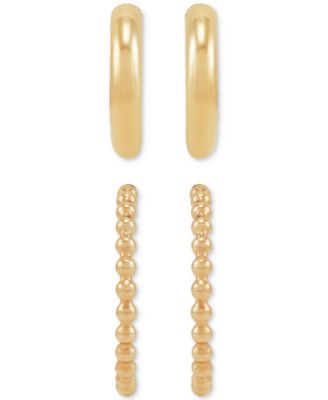 2-Pc. Set Polished & Beaded Small Hoop Earrings in 10k Gold, 1/2" & 3/4"