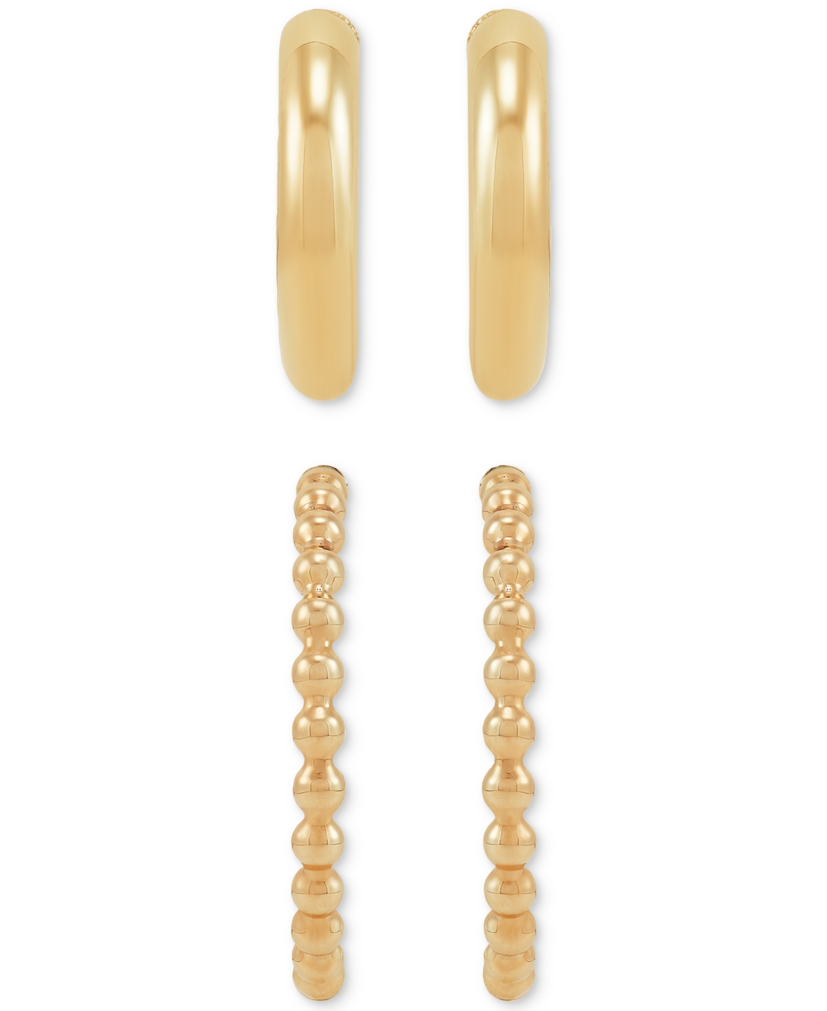 Macy's 2-pc. Set Polished & Beaded Small Hoop Earrings In 10k Gold, 1/2" & 3/4" In Gold