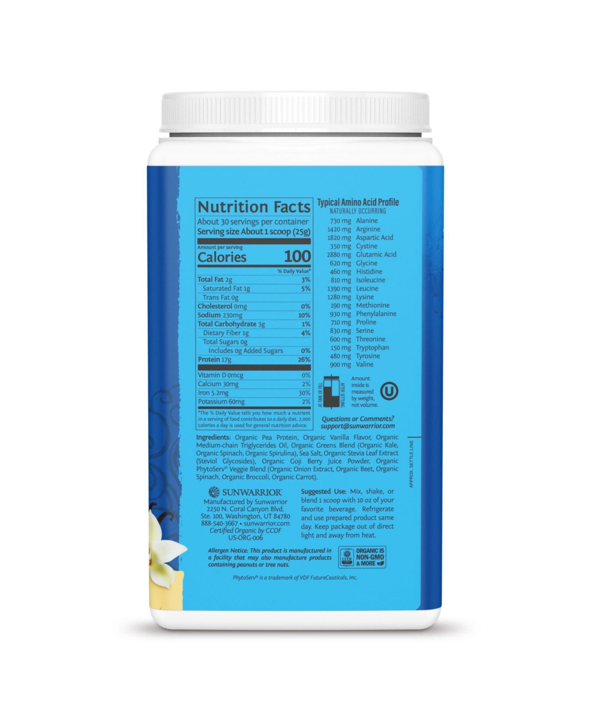 Sunwarrior Organic Warrior Blend Protein + Greens Powder, Plant-Based Protein, Vanilla, Sunwarrior, 750gm