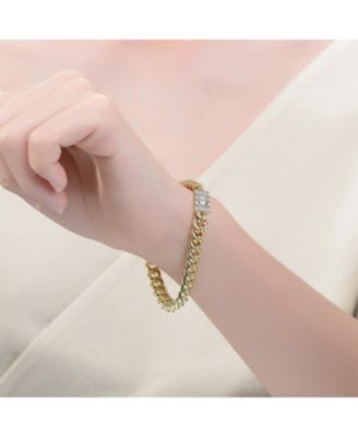 14k Gold Plated with Clear Cubic Zirconia Station Bracelet