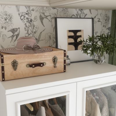 White 2-door 3-drawer wardrobe with tempered glass, bedroom Armoire, wooden Closet