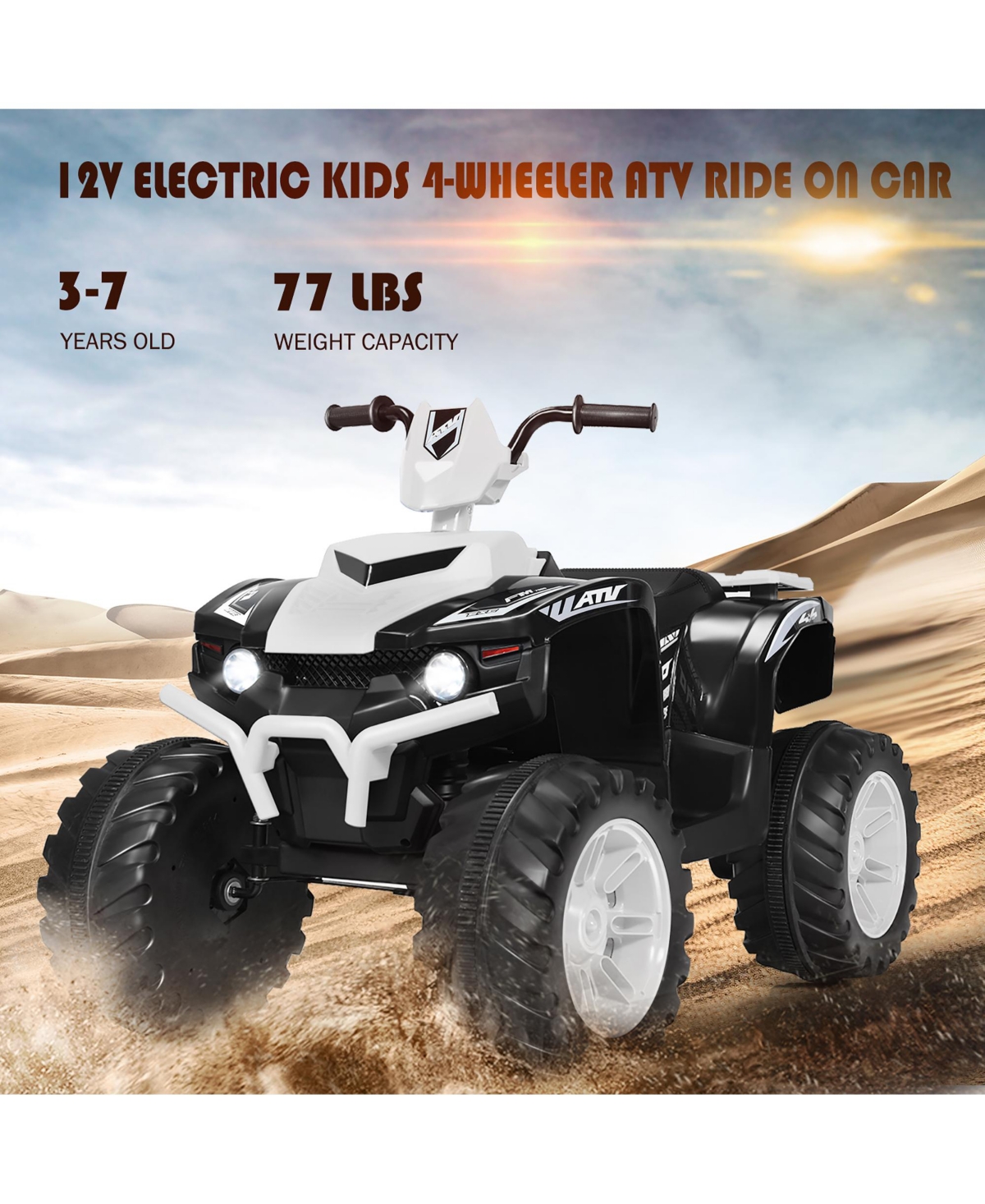 Costway 12V Kids 4-Wheeler Atv Quad Ride On Car w/ Led Lights Music Usb