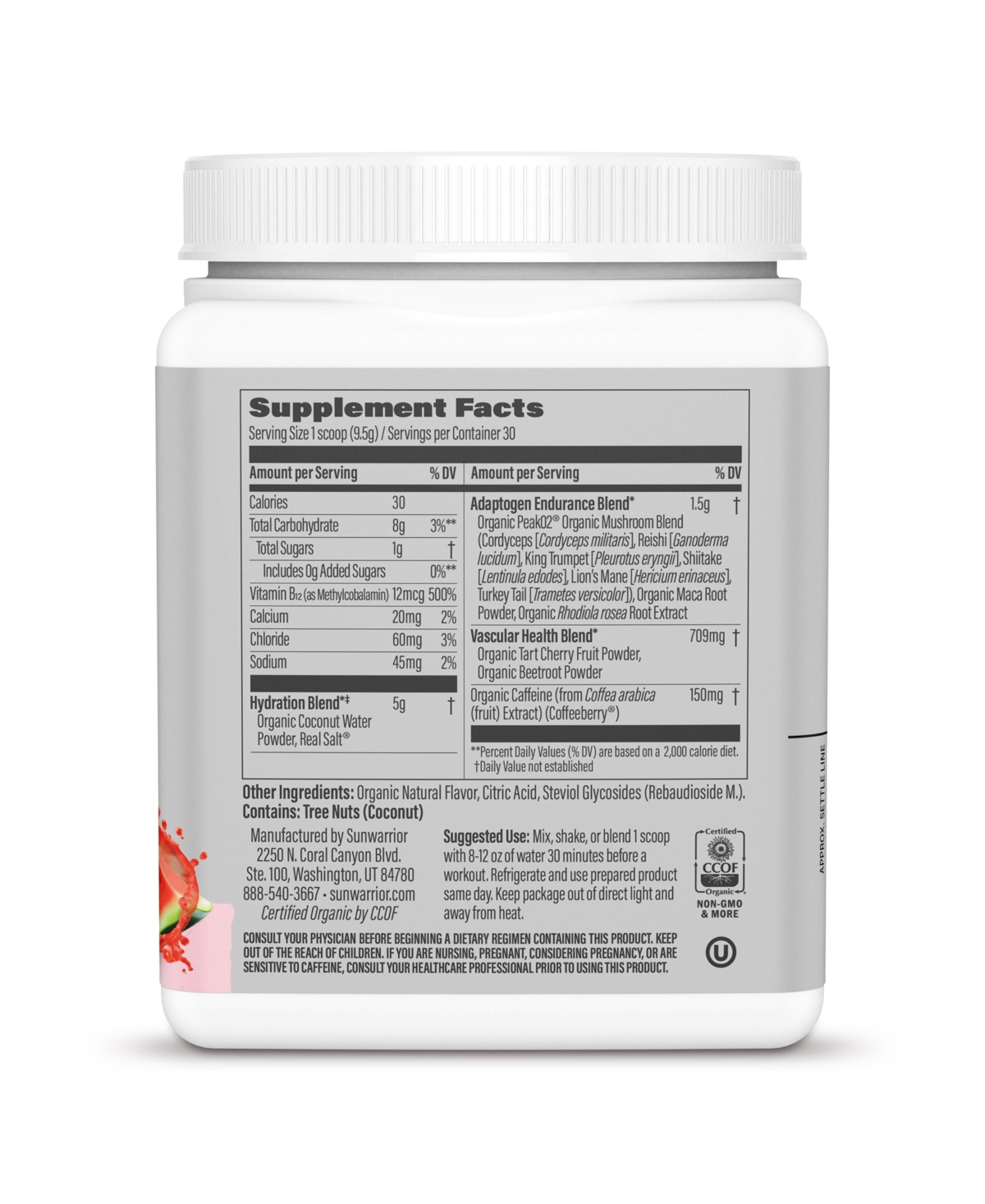 Sunwarrior Active Energy Pre-Workout Plus Hydration Powder, Watermelon Wave Flavor, Tub