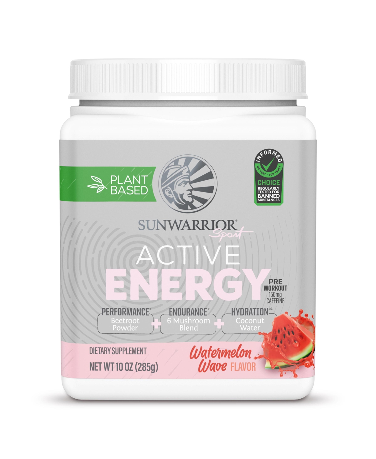 Sunwarrior Active Energy Pre-Workout Plus Hydration Powder, Watermelon Wave Flavor, Tub