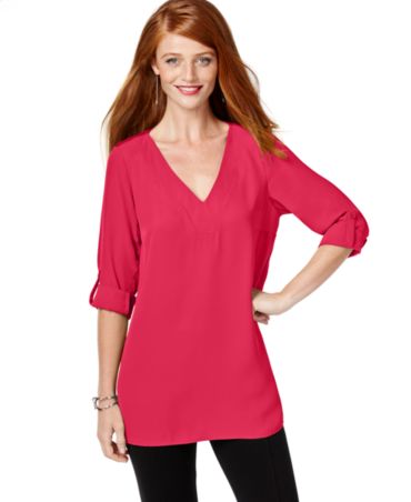 INC International Concepts Tab-Sleeve V-Neck Blouse, Only at Macy's