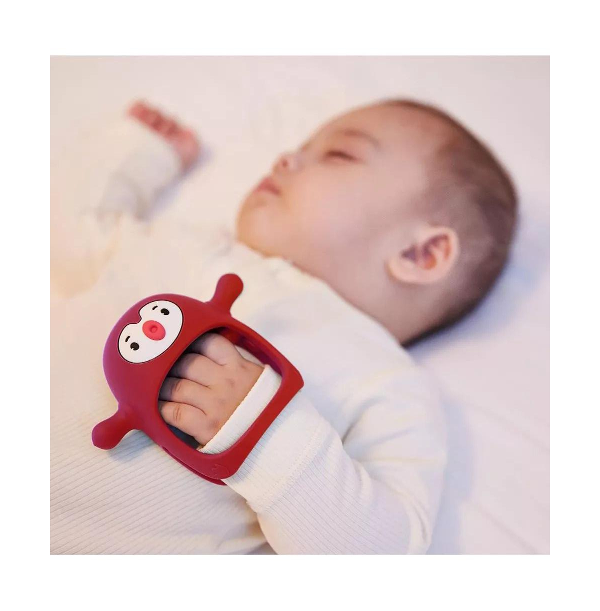 Smily Mia 1 Reindeer & Penguin Baby Teething Toy Set for Infants 3 Months Plus, Soothing Wearable Baby Chew Toy Sucking Needs - Light Pink