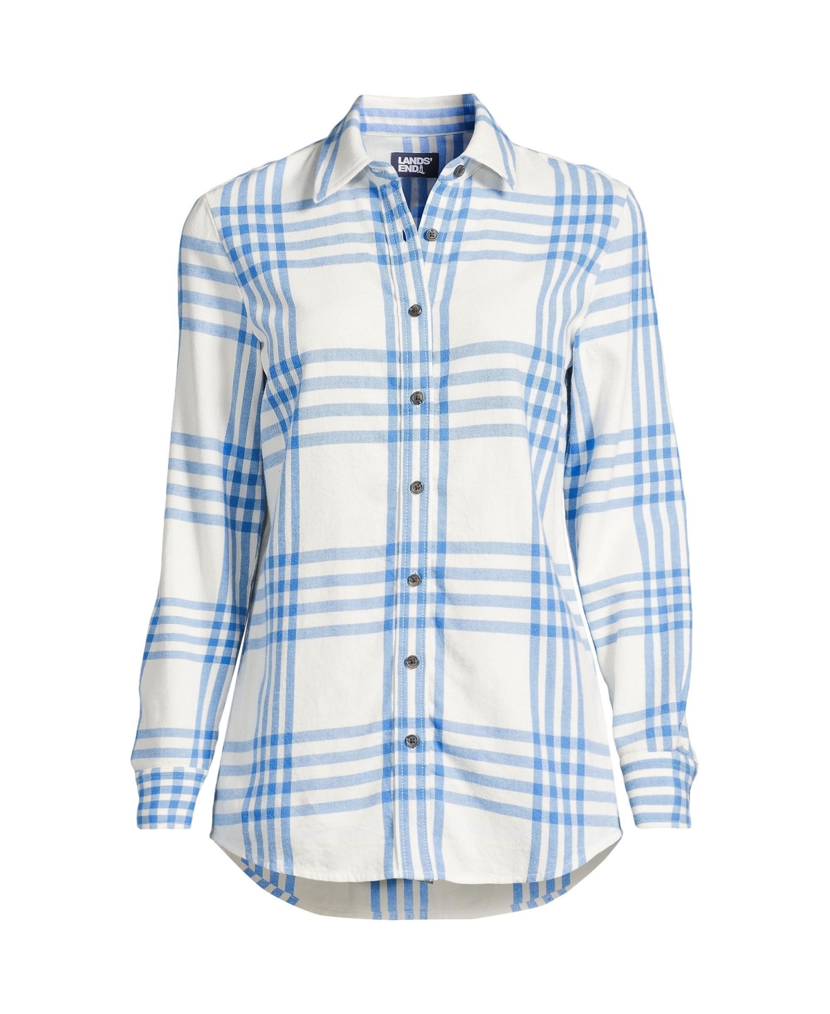 Lands' End Women's Tall Flannel Boyfriend Fit Sleeve Shirt -vista blue plaid
