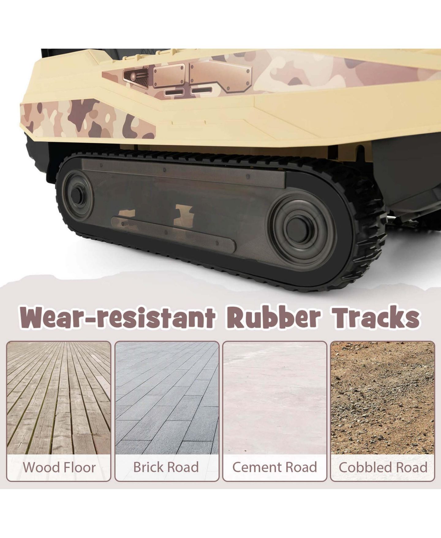 Детские игрушки Costway Electric Remote Control Rotatable Turret Kids Ride On Tank, цвет: Коричневый — фото 5