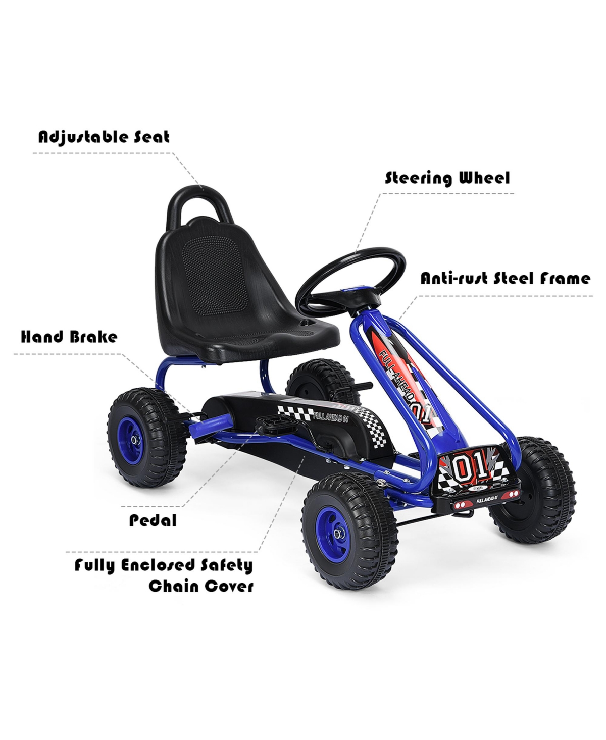 Gymax Kids Pedal Go Kart 4 Wheel Ride On Toys w/ Adjustable Seat & Handbrake Red