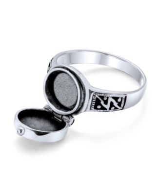 Triquetra Irish Celtic Knot Trinity Signet Locket Poison Ring Oxidized .925 Sterling Silver