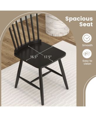 Windsor Dining Chairs Set of 2 Armless Spindle Back Solid Rubber Wood