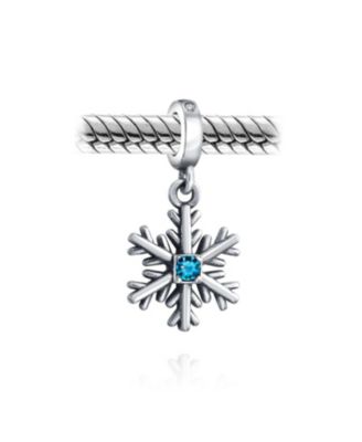 Winter Blue Crystal Dangle Snowflake Bead Charm .925Sterling Silver