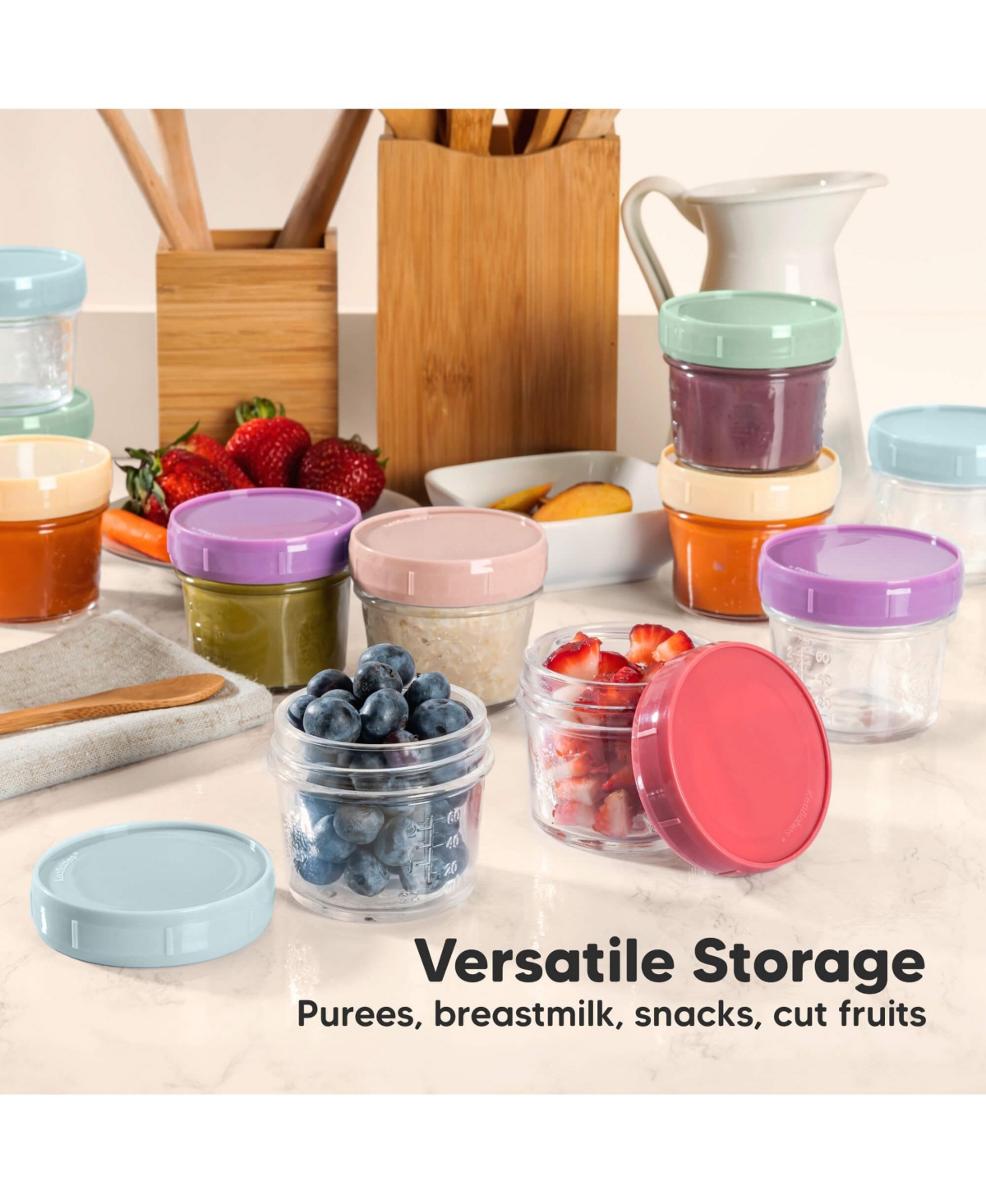 KeaBabies 4pk Prep Baby Food Storage Containers, Leak-Proof, Bpa Free Glass Baby Food Jars for Feeding