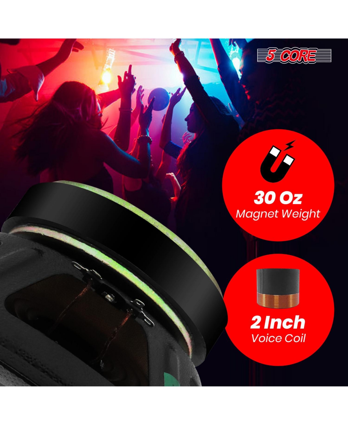 5 Core 10 Inch Subwoofer Speaker 600W Peak 4 Ohm Replacement Car Audio Bass Sub Woofer with 30 Oz Magnet Wf 10120 8OHM 2Pcs