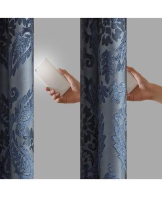 Amelia Knitted Jacquard Paisley Total Blackout Grommet Top Curtain Panel, Single Curtain with Privacy Lining for Bedroom and Living Room, Width 50 length 108 inches, Navy Window Panel