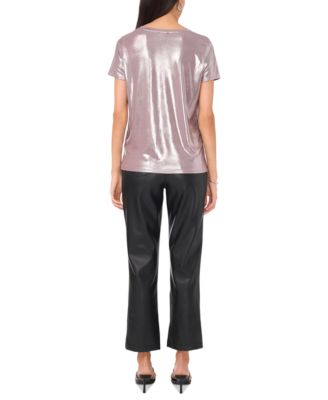 Women's Metallic Short-Sleeve Crewneck Top