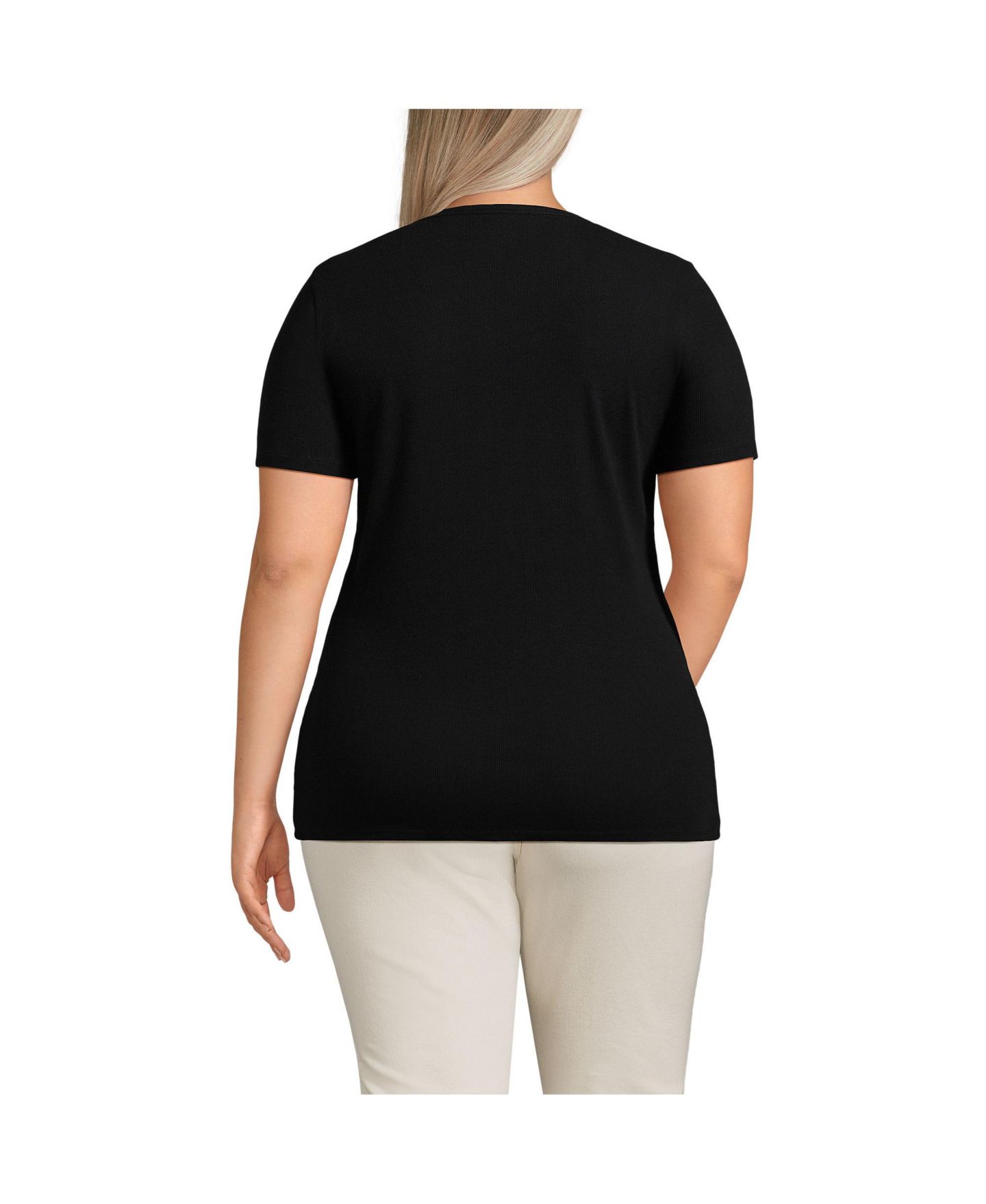 Женская футболка Lands' End Plus Size Cotton Rib, цвет: Чёрный — фото 2