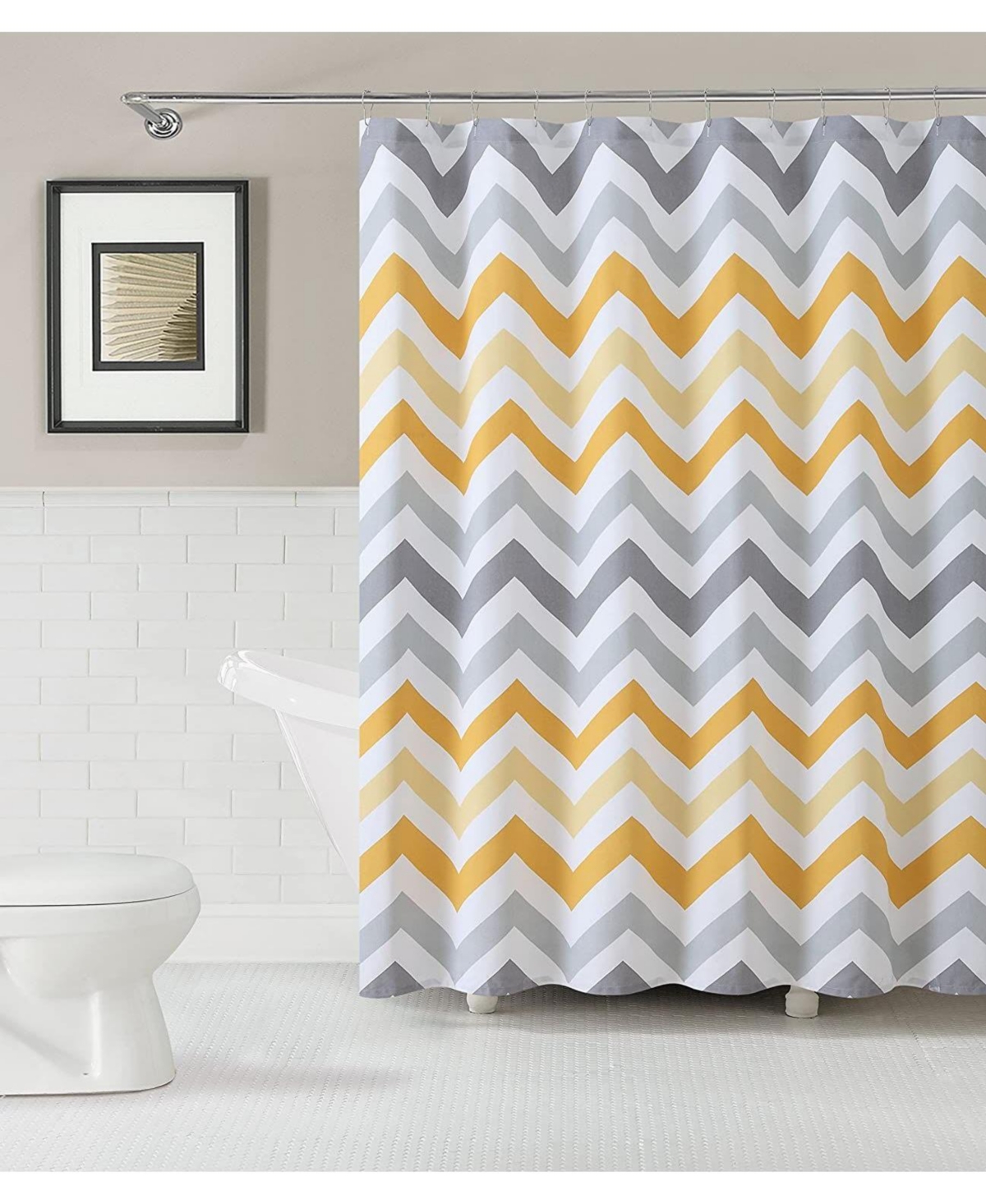 100% Cotton Modern Chevron Fabric Shower Curtain - Standard Size - Yellow - Yellow
