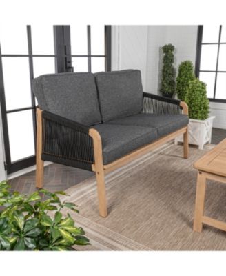 Arwen Modern Bohemian Roped Acacia Wood Outdoor Loveseat with Cushions