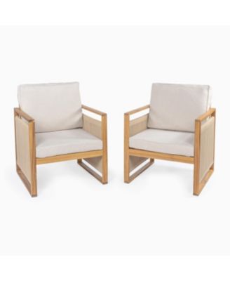 Gable Mid-Century Modern Roped Acacia Wood Outdoor Patio Chair with Cushions