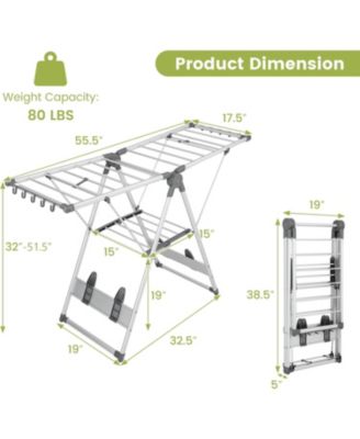 2-Layer Folding Clothes Drying Rack with 5-Level Adjustable Height