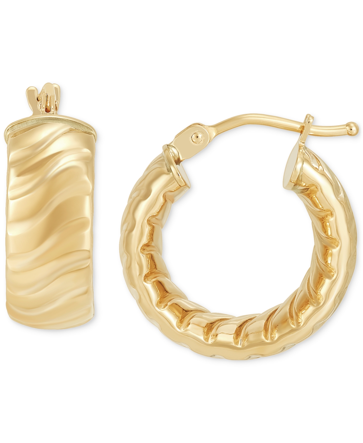 Italian Gold Polished Rib Texture Extra Small Huggie Hoop Earrings In 10k Gold, 0.39" In Gold