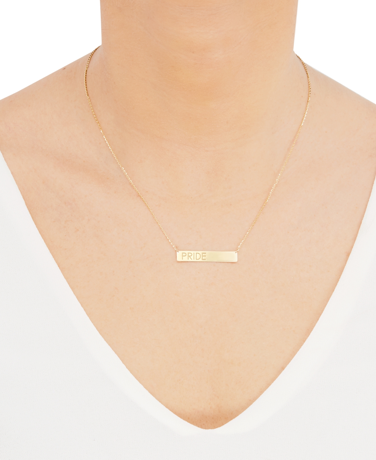 MACY'S PRIDE BLOCK LETTER BAR PENDANT NECKLACE IN 10K GOLD, 18" + 2" EXTENDER 