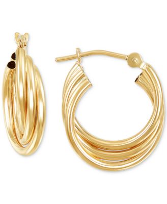 Macy's - Polished Triple Tube Small Hoop Earrings in 14k Gold, 0.55"